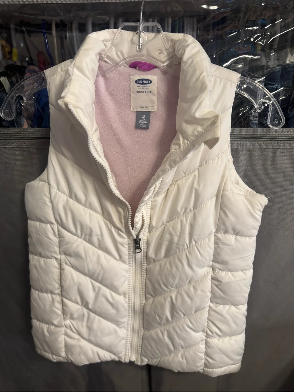 Old Navy White Quilted Puffer Vest with Stand Collar- Girls Size 8